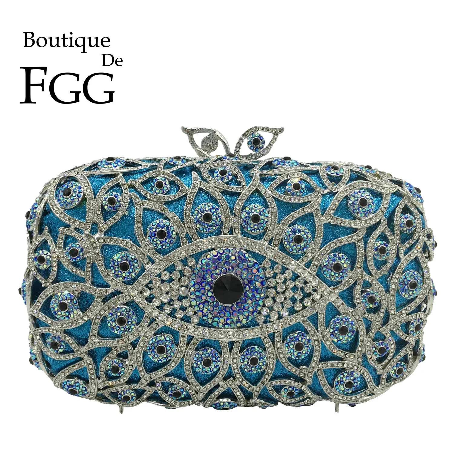 Boutique De FGG (in stock) Evil Eye Women Crystal Clutch Evening Minaudiere Bags Party Dinner Rhinestone Handbags Bridal Purse