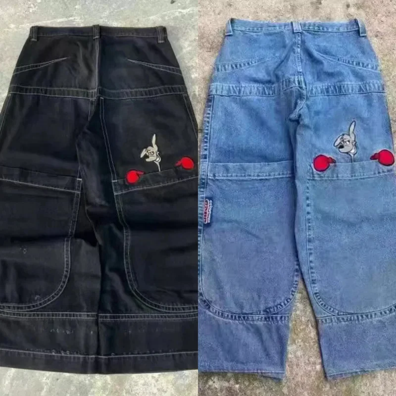 Y 2K Hiphop Heren Jeans Casual Losse Cartoon Mid Taille Denim Broek Mode Chique Stijl Vier Seizoenen Slijtvaste Wijde Pijpen Broek