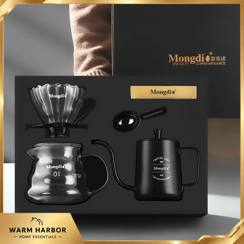 Mongdio Pour Over Coffee Set Dripper Server Kettle Filter Spoon Professional Coffee Maker Tool Kit For Home Office