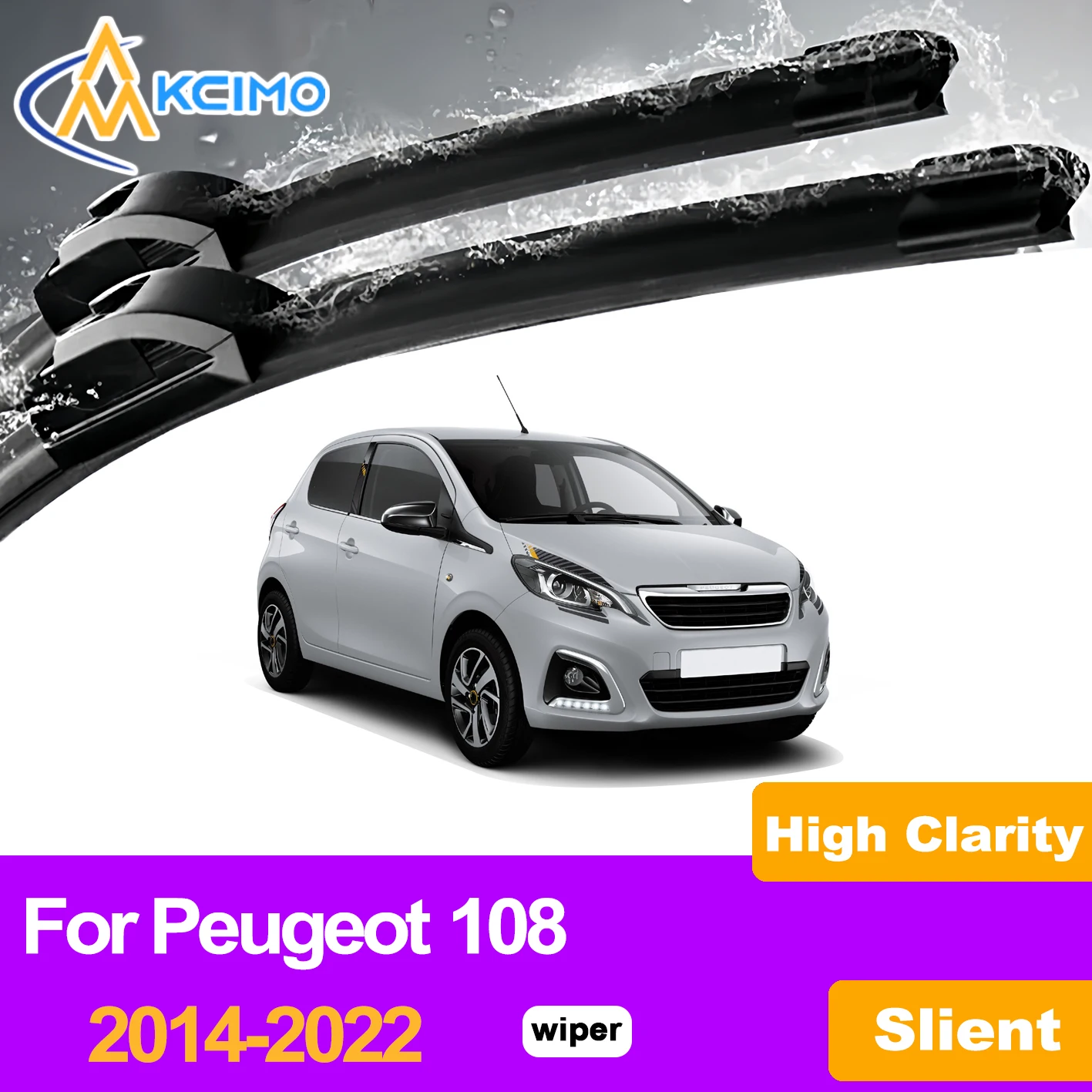 

KCIMO 2PCS Front Windshield Wiper Blades For Peugeot 108 2014-2022, Rain Snow Fog Weather Clear Vision Car Accessories