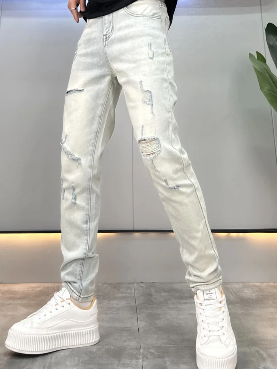 

Мужские джинсы Light Wa: модные, эластичные, облегающие, молодежные, длинные брюки из хлопкового стрейч-денима для весны и лета