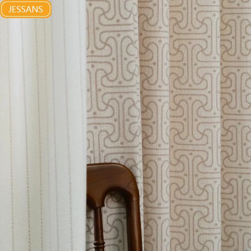 Cotton Linen Chenille Curtain Texture Milk Tea Color Thickened Blackout Curtains for Living Room Bedroom Customization