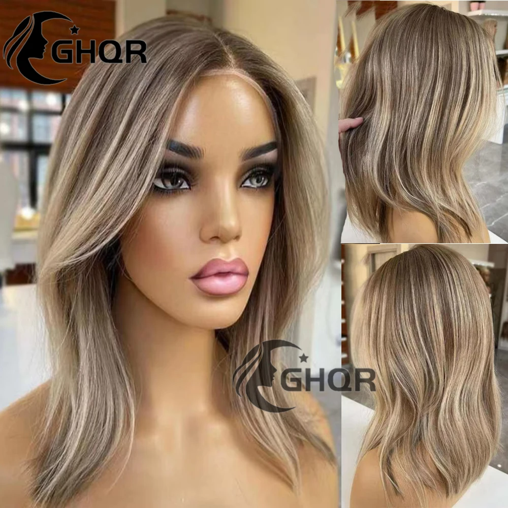 Highlights Human Hair Lace Front Wigs Brown Mix Ash Blonde 13*6 Lace Frontal Wigs 100 Human Hair Natural Straight Colored Wigs