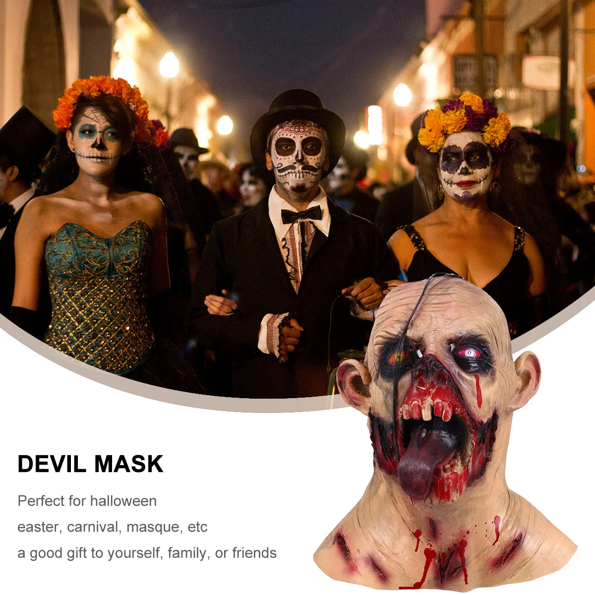 

1Pcs Devil Mask Halloween Ghost-Like Horror Scary Mask Perfect for Costume Party Carnival Devil Halloween Ghost-Like