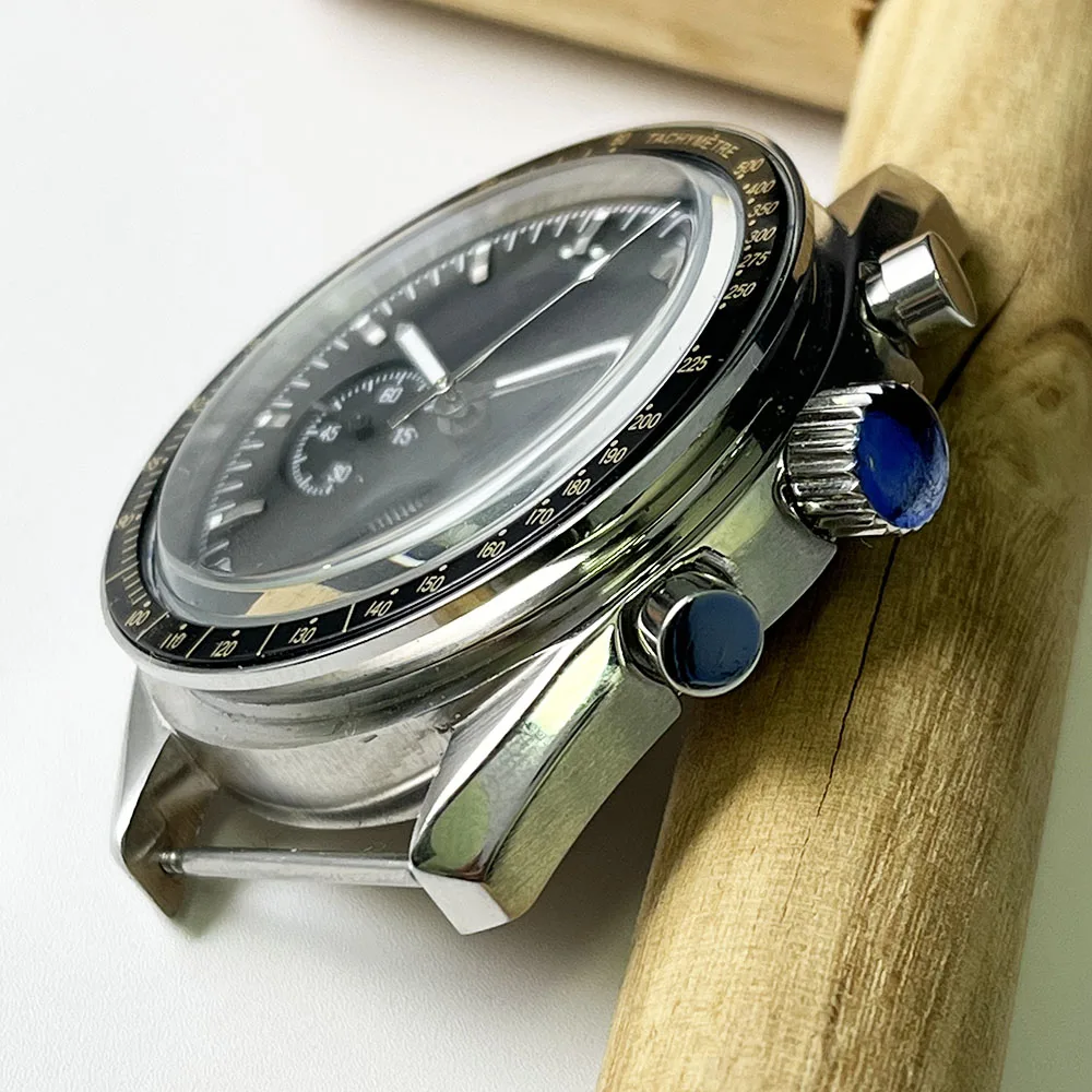 40 ملم للرجال متعدد الوظائف كرونوغراف كوارتز حافظة من الفولاذ المقاوم للصدأ VK63 حركة زجاج معدني أزرق ثلجي #4