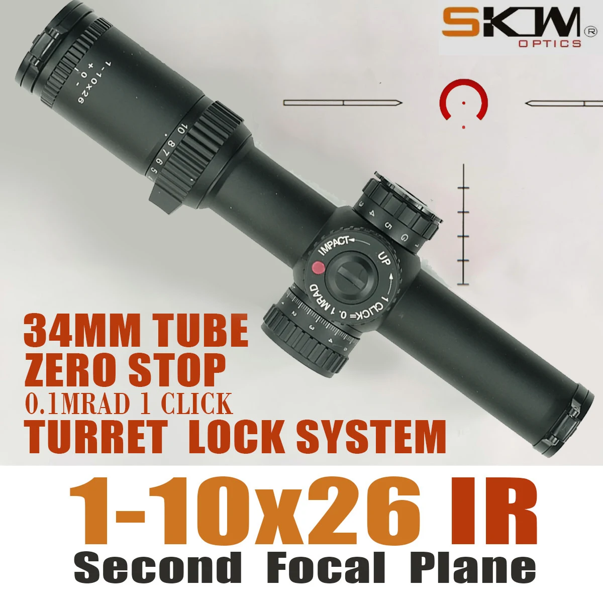 

SKWoptics-Hunting Rifle Scopes Zero Stop, Tactical Reticle, Shock Proof Riflescopes, 1-10x26, 34mm
