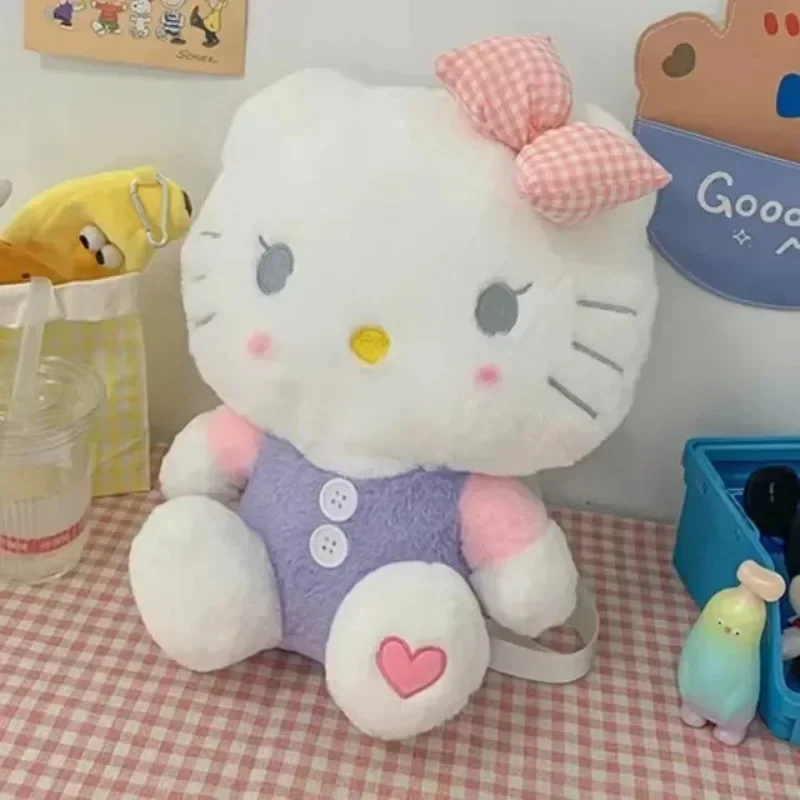 

New Sanrio Hello Kitty Kawaii Plush Backpack Stuffed Animals Dolls Toys Plushie Bag Anime Cartoon Kt Shoulder Backpacks Bags