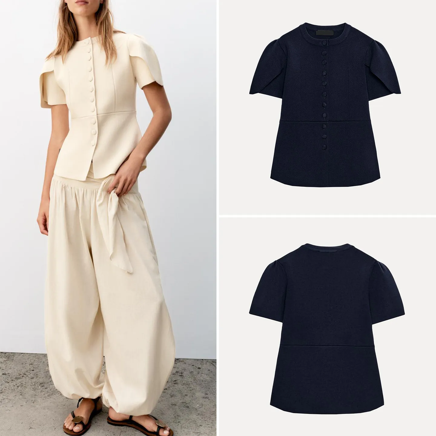 

Women's Casual Knitted Short Sleeve round Neck Bubble Jacket Summer Fashion 2026 New Arrival Open Split Style ZADATA Brand