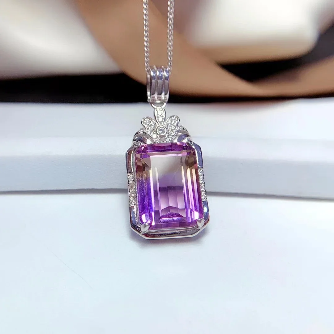 

Natural Ametrine Pendant for Wedding 10mm*14mm VVS 7ct Ametrine Necklace Pendant with 3 Layers 18K Gold Plating