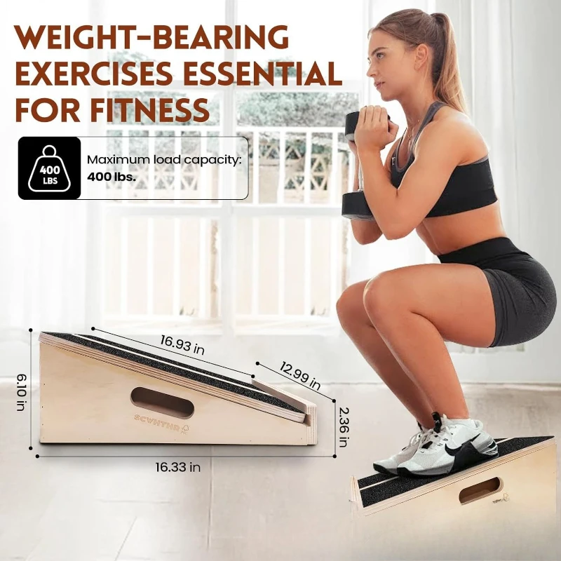 2-in-1 Wooden Adjustable Tilt Balance Trainer, Portable Professional Ankle Calf Stretcher with Elastic Band for Fitness Gear