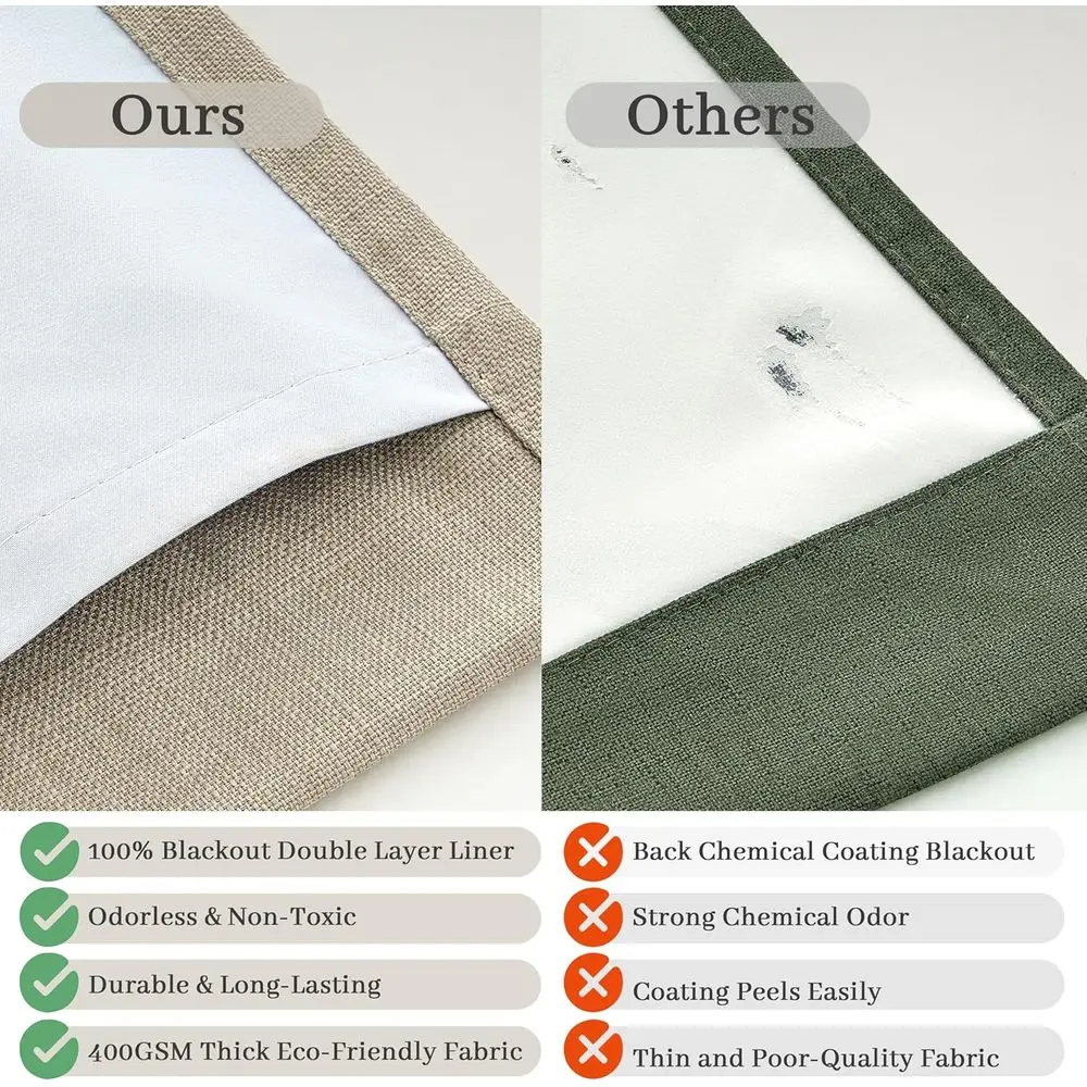 Linnen knijpplooi kamerverduisteringsgordijnen, 96 lang, taupe, dubbellaags voor geluidsabsorptie, set met 2 panelen voor woonkamer