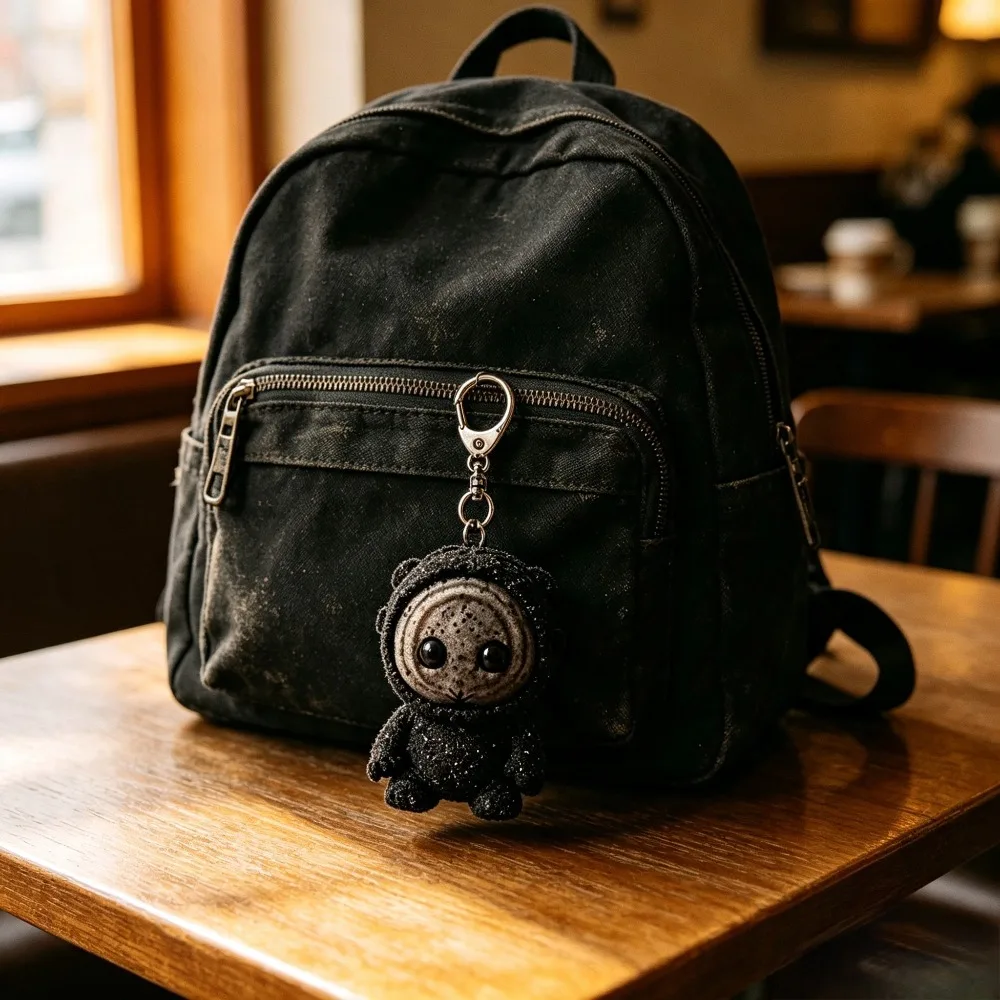 Viral Aesthetic Weird‑Cute Dark Glitter Plush Doll Keychain, Abstract Mini Stuffed Figure Bag Charm Gift view 6