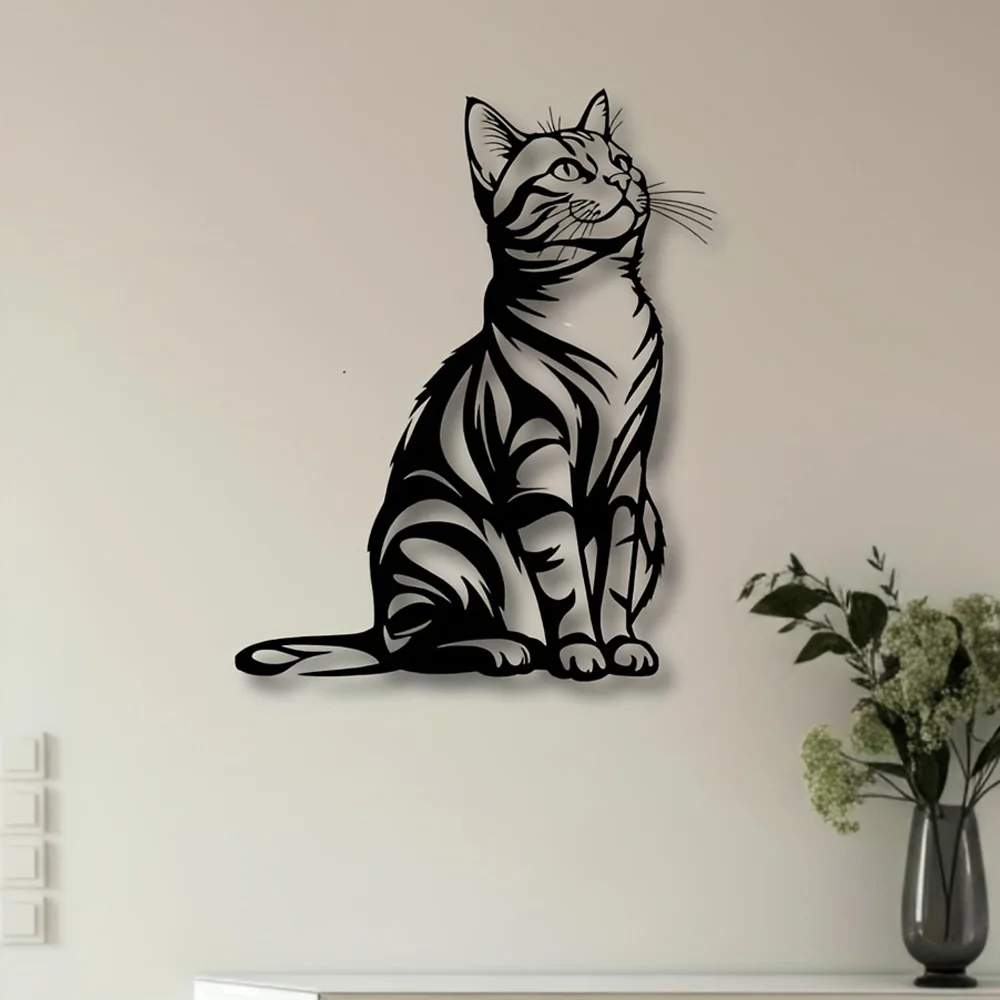 

Cat Metal Wall Art Indoor Decor Door Hanging Frame Corner Iron Window Living Room Pet Theme Sculpture Home Artwork Signs