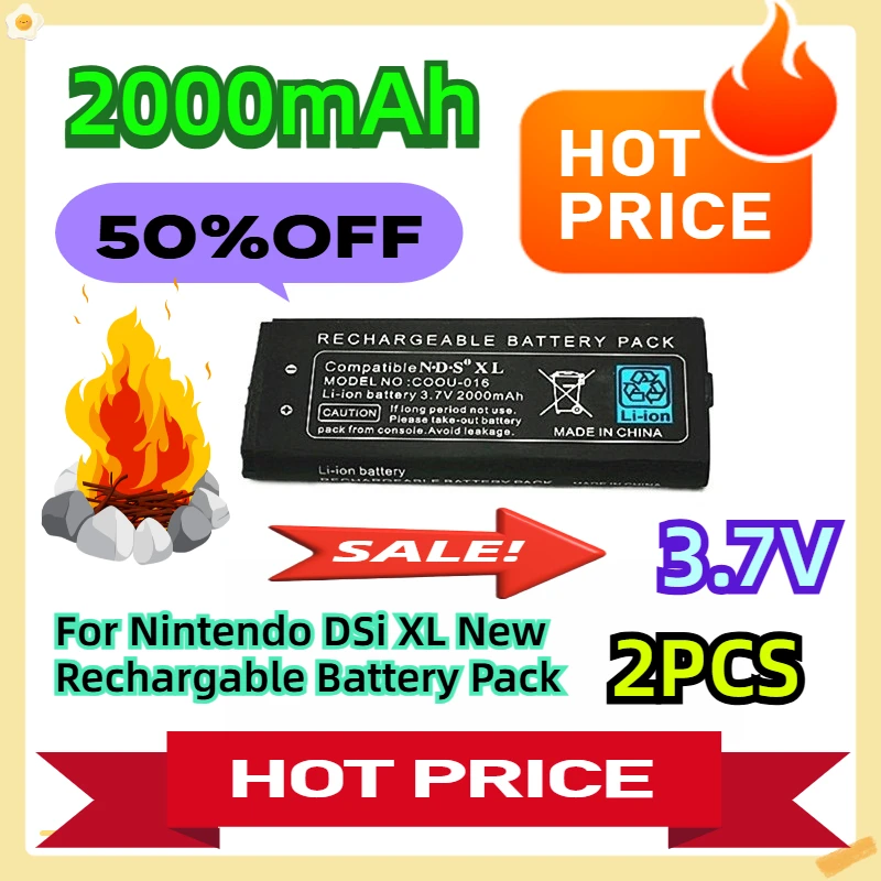 

For Nintendo DSi XL New Rechargable Battery Pack 3.7V 2000mAh 2pcs