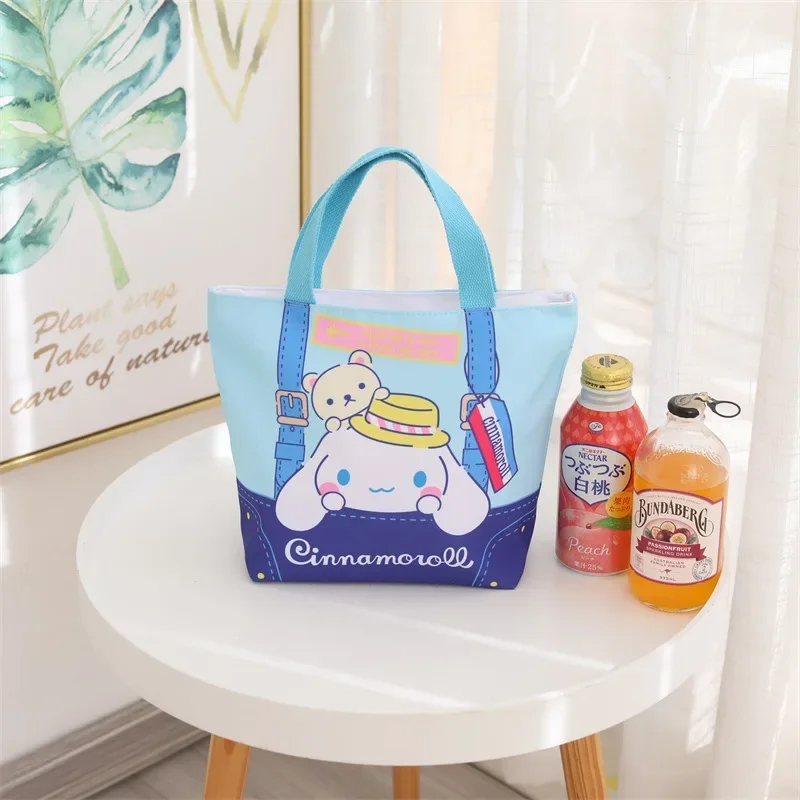 Sanrio Kuromi Hello Kitty Mymelody Cinnamoroll Cartoon Canvas Lunch Box Bag Travel Light Organize Water Cup Bento Storage Bag