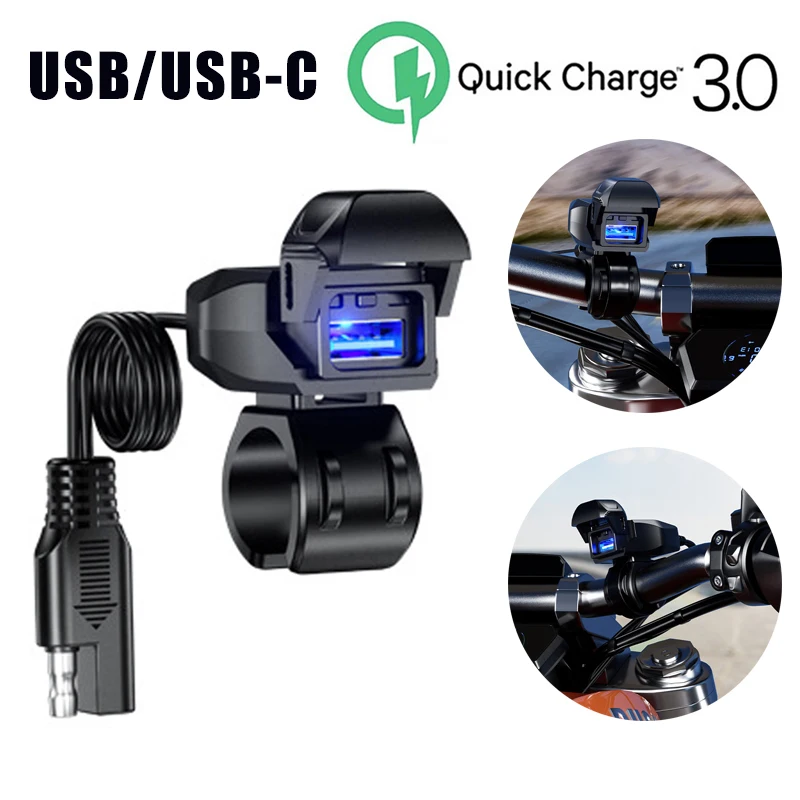 

QC3.0 Motorcycle USB/USB-C Charger 9V-24V Universal IP66 Waterproof Adapter Quick Charger Socket Motorcycle Accessories