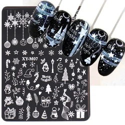 Winter Christmas Nail Art Stamping Plate Template Snowflake Elk Star Penguin Colored Ball Tree Image Stencil Mold Printing Tools