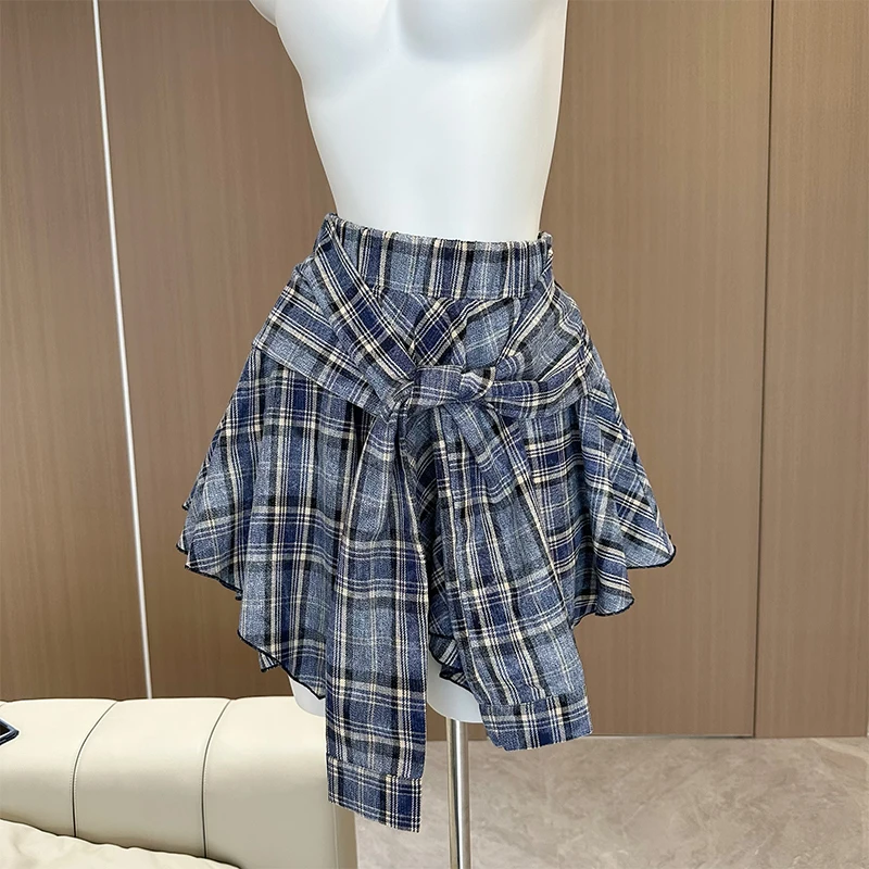 

Women's Plaid A-line Skirt Vintage 90s Aesthetic Y2k Skirt Harajuku Korean Asymmetrical Mini Skirt 2000s Fashion Clothes Summer