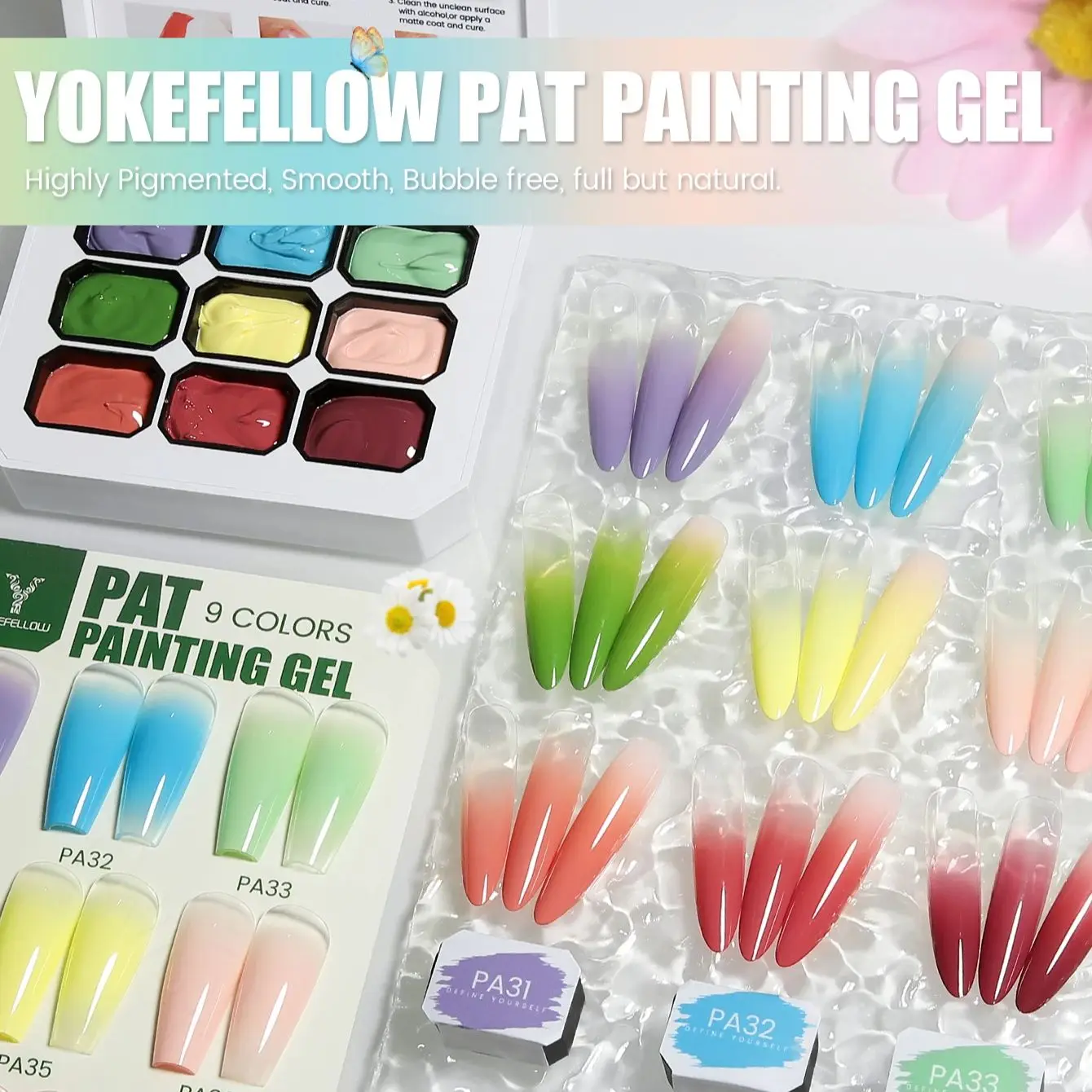 

Гель-лак YOKEFELLOW Pat Paint, 9 цветов, весенний цветочный омбре-гель, сине-желтый, Pat Pat Gel, стойкий, для домашнего DIY-маникюра и дизайна ногтей