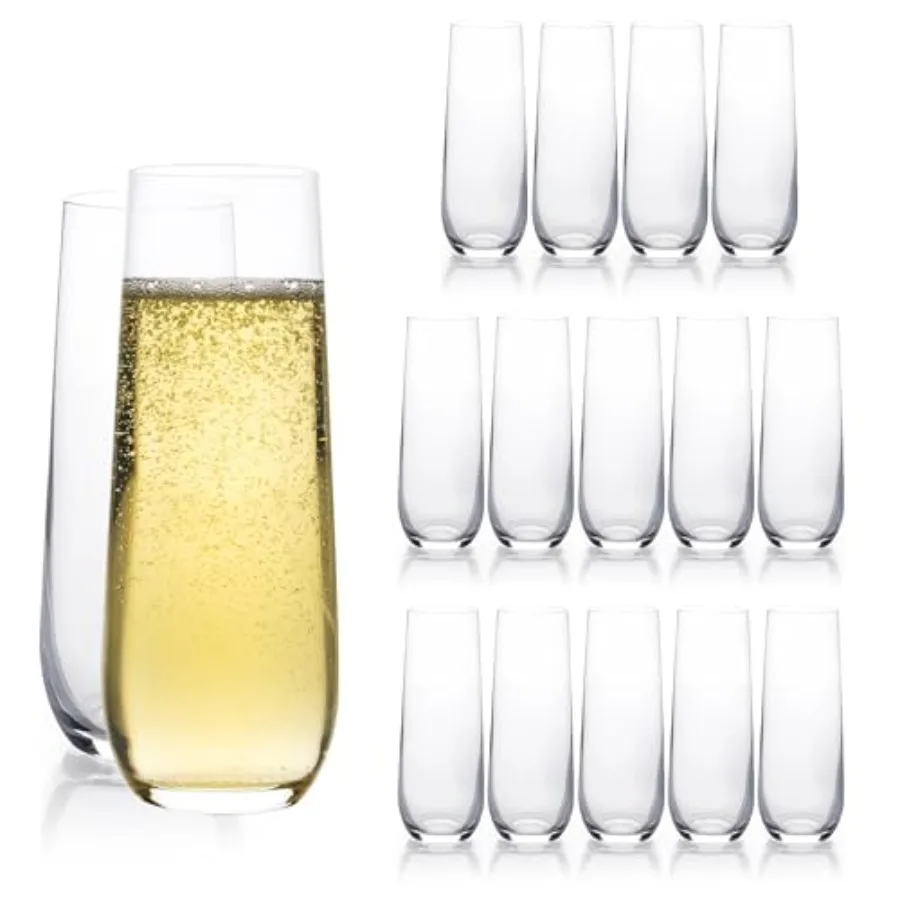 

PACK Stemless Champagne Flutes Set Crystal Champagne Glasses Set 8 oz Champagne Glasses Prosecco Mimosa Glasses Set for Home We