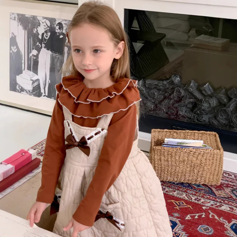 

Korean Children's Clothing Strap Dress New Style Girls' Autumn Baby Loose Cotton Padded Dress Children's Base Shirt Two-Piece Se