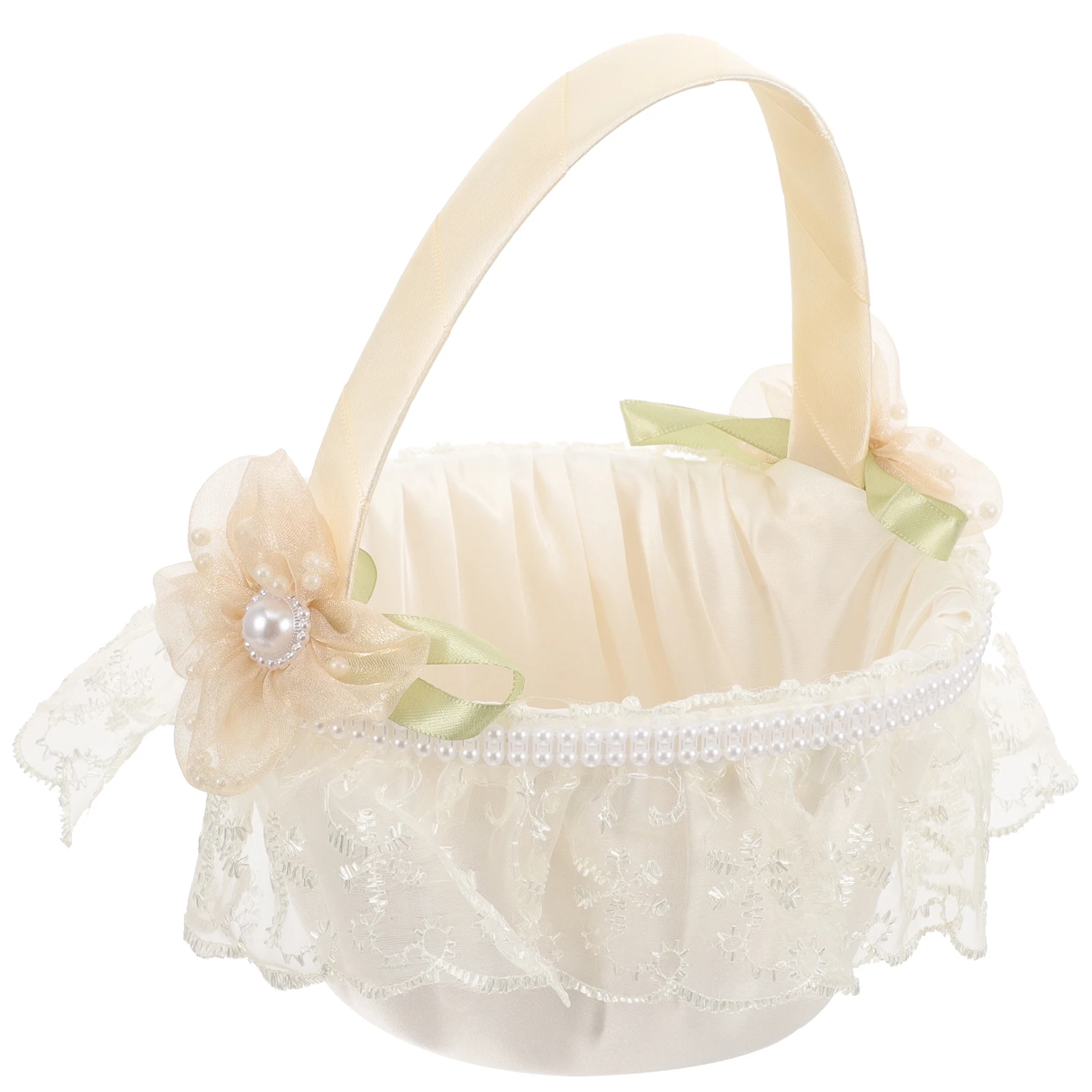 

Elegant Wedding Flower Basket Small Milk White Handles Fabric Wrapped Suitable for Wedding Anniversary Engagement Storage