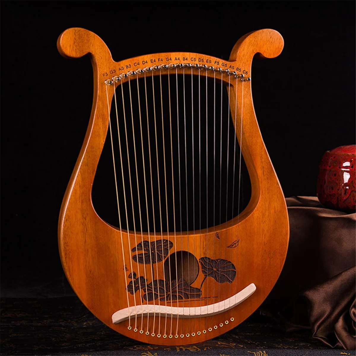 Lyre Harp 19 String Beginners Harp,Portable 19-Tone Small Harp 19-String Lyre Musical Instruments Solid Wood Lyre Harp