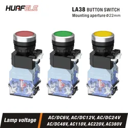 LA38 Button Switch 22mm Start Stop Red Green Lamp / No Lamp NO or NC Self-reset Button Self-Lock Button