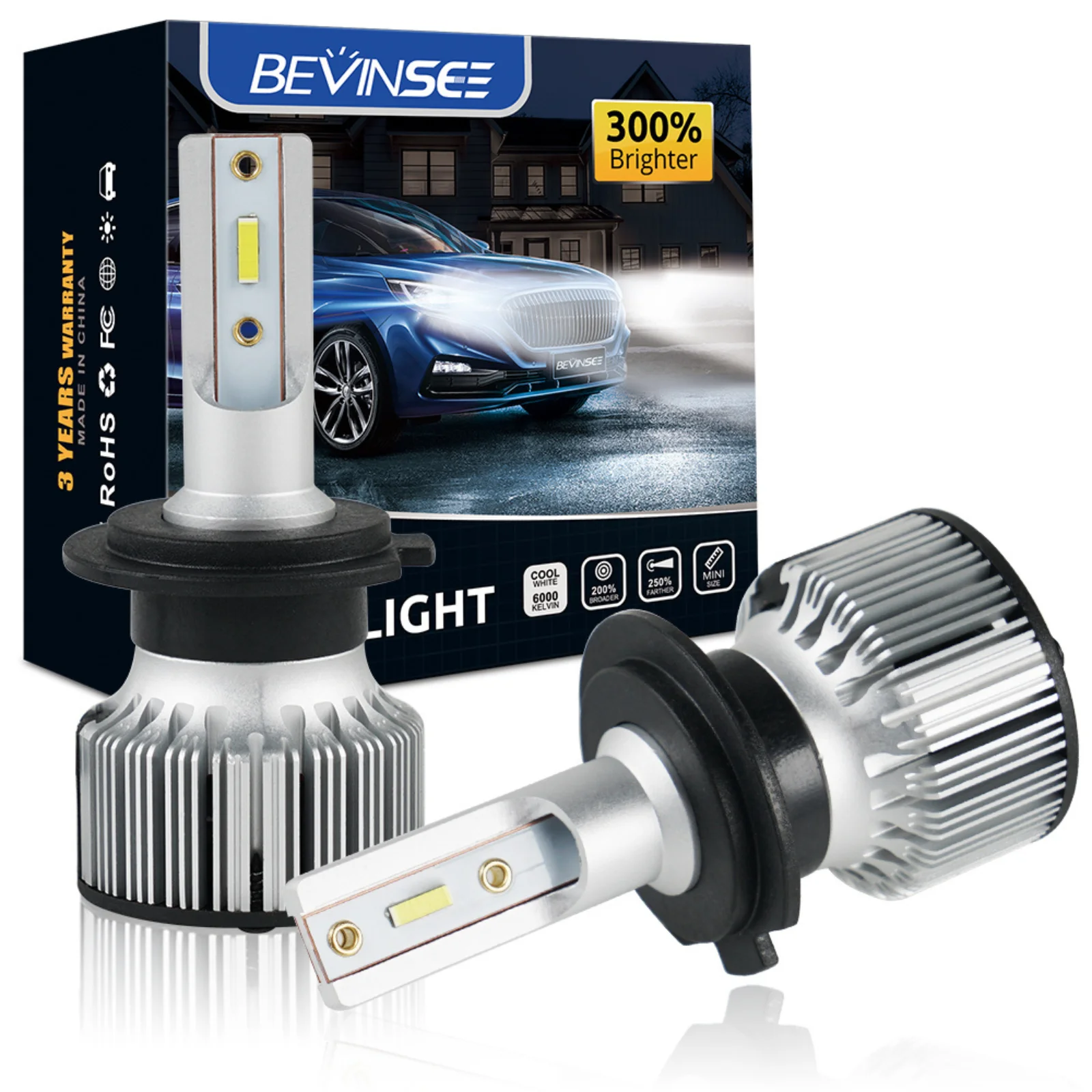 BEVINSEE Bombillas LED H7 60W 10000LM H4 LED Car Headlight High Low Beam H11 9005 HB3 9006 HB4 LED Fog Light Mini Size 6000K 12V