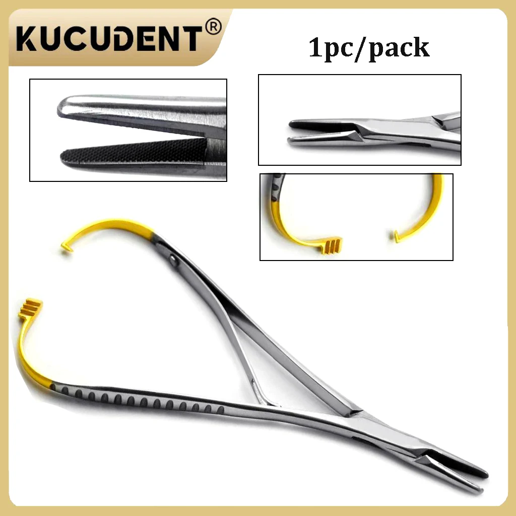 KUCUDENT 1 قطعة حامل إبرة Mathieu للأسنان ملاقط من الفولاذ المقاوم للصدأ لتقويم الأسنان ربطة عنق وضع ذو طيات أداة طب الأسنان