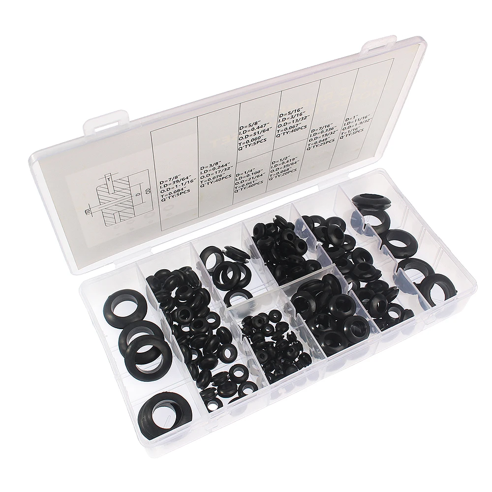 180PCS Black Rubber O-ring Kit - Guard Rings, Sealing Rings, and Oil Retainer Washers - Rubber Car Rings Set in a Box