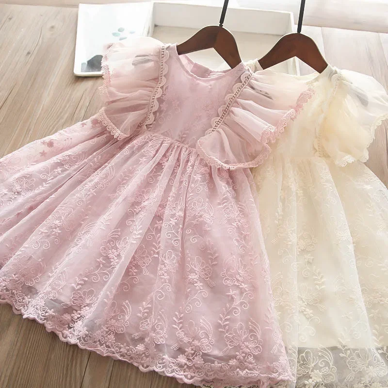 Ruffles Dress for Girls 4 6 8 Years Lace Flower Elegant Girls Dresses Birthday Wedding Party Princess Baby Summer Dress