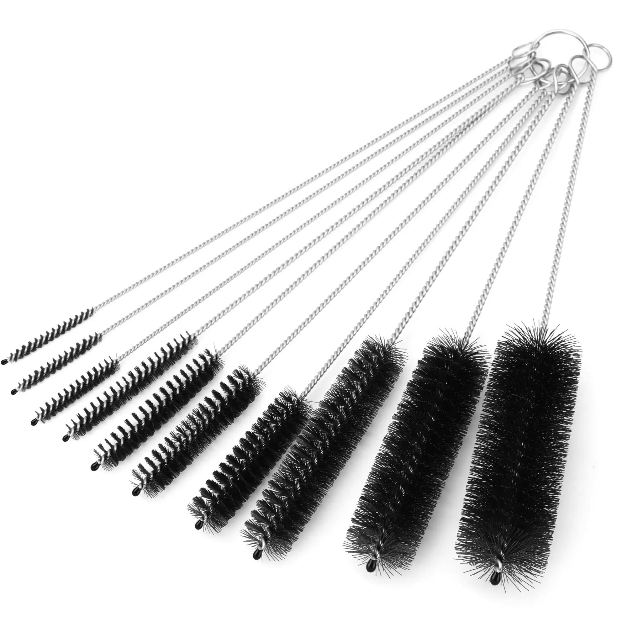 10Pcs Multi-Size Nylon Bottle Cleaning Brushes Set, Stainless Steel Handle Straw Brush, Long Handle Tube Cleaner Cleaning Tools