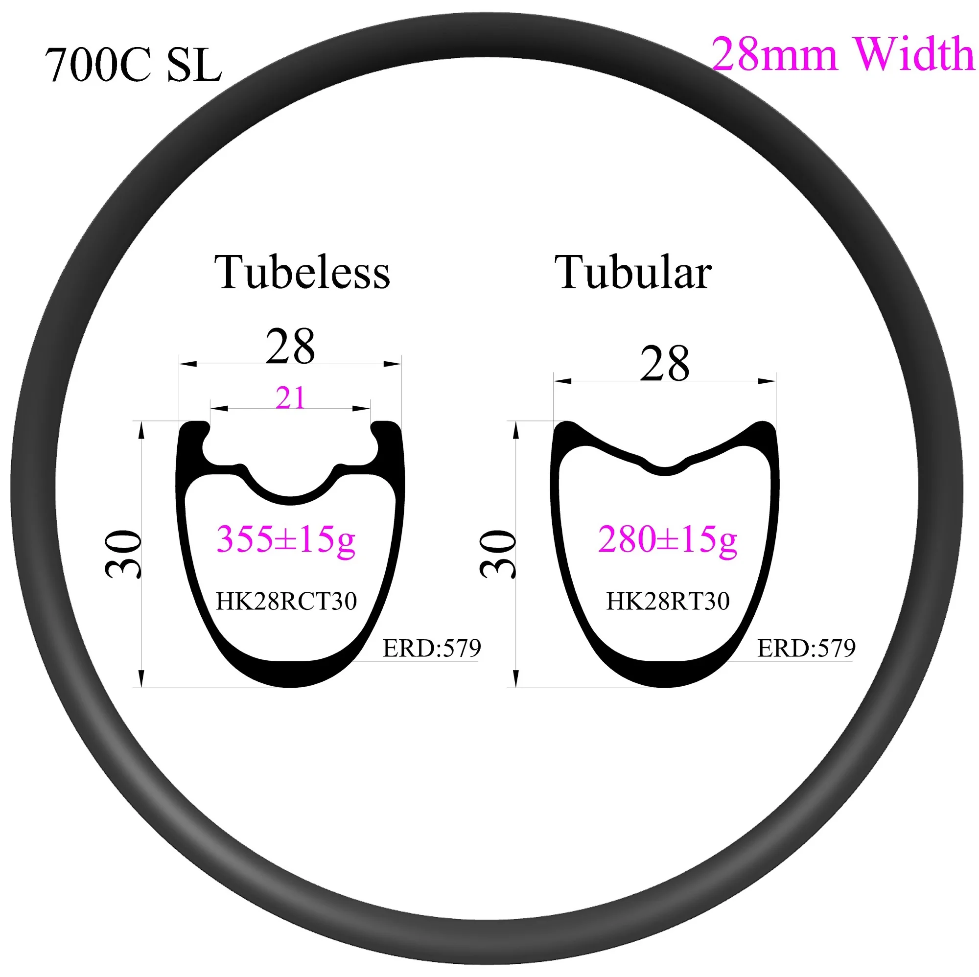 

Super light T800 Gravel Bike 700C Carbon Rim width 28mm Depth 30 mm Tubeless Clincher Road bicycle carbon rim