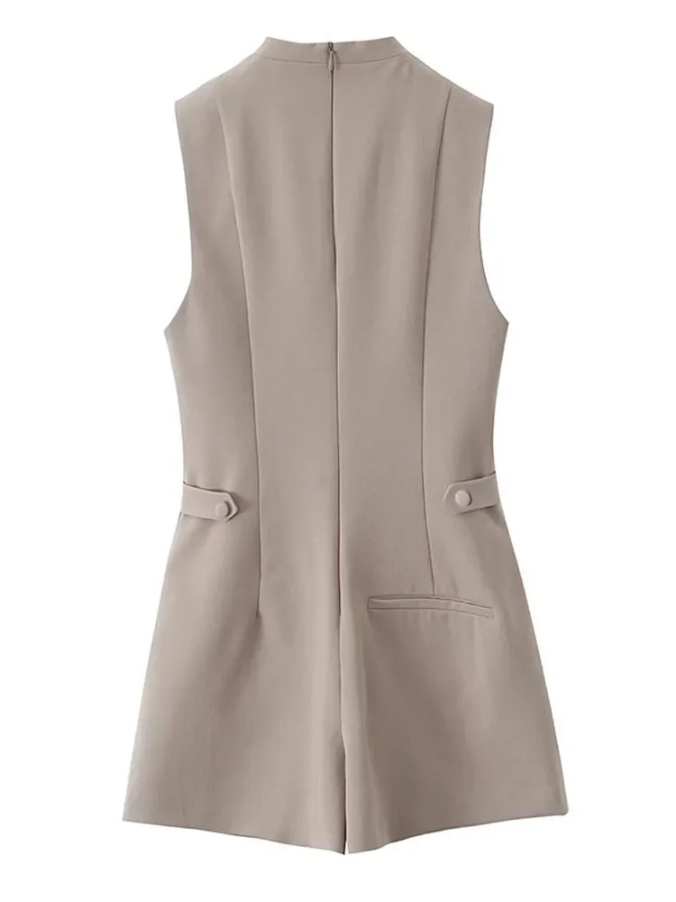Casual Sleeveless Women's Jumpsuit Solid Slim O-neck Single Breasted High Waist Jumpsuits  Spring Summer Commuter Romper