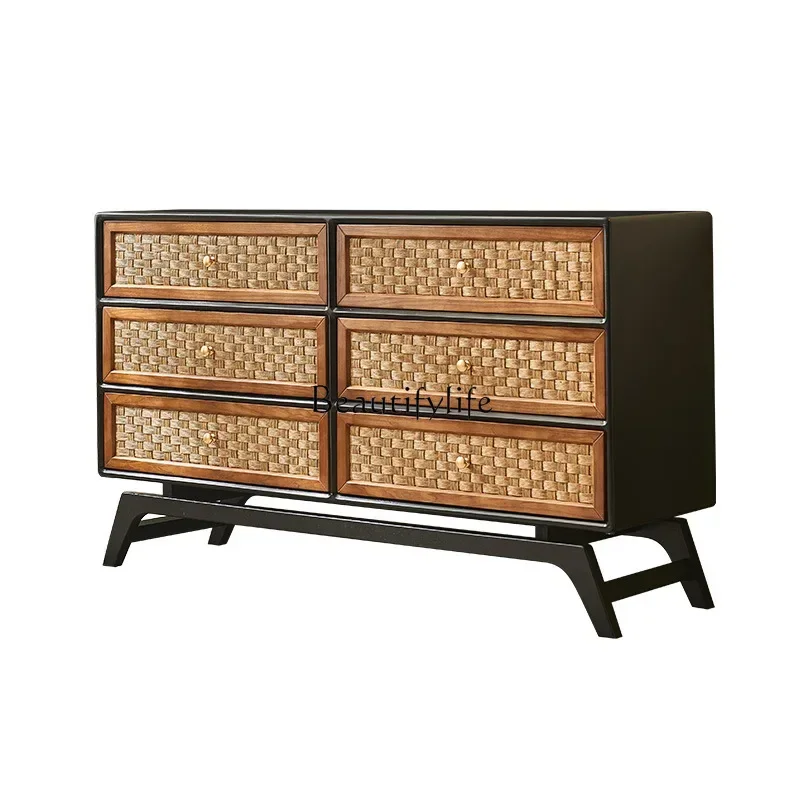 

ld 38ld 38 Solid wood rattan simple modern drawer storage locker wabi sandy wind Japanese porch cabinet