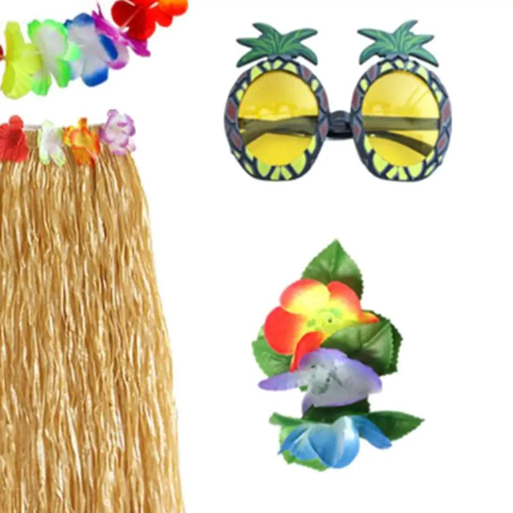 하와이안 그래스 스커트 브라 팔찌 안경 루아우 파티 의상 웨딩 소품