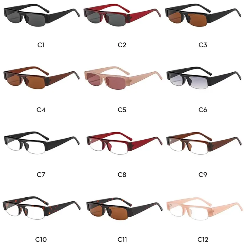 New Small Rectangle Women Sunglasses Vintage Clear Lens Men Half Frame Eyewear Shades UV400 - view 4