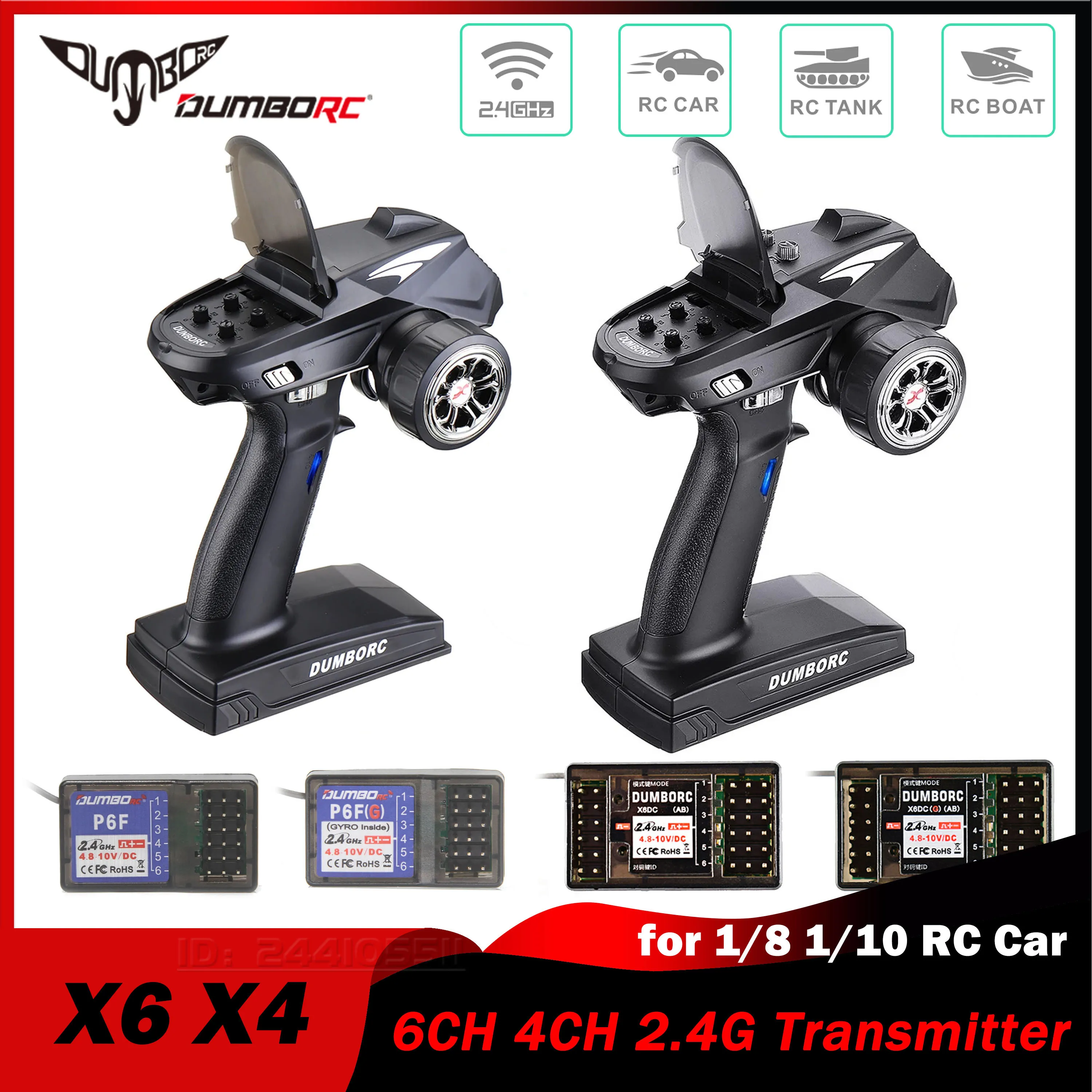 DUMBORC X6 6CH X4 4CH 2.4G Transmitter P6FG X6DCG Gyro Receiver Remote Control for 1/10 1/8 RC Car Crawler Axial SCX10 D90 Boat