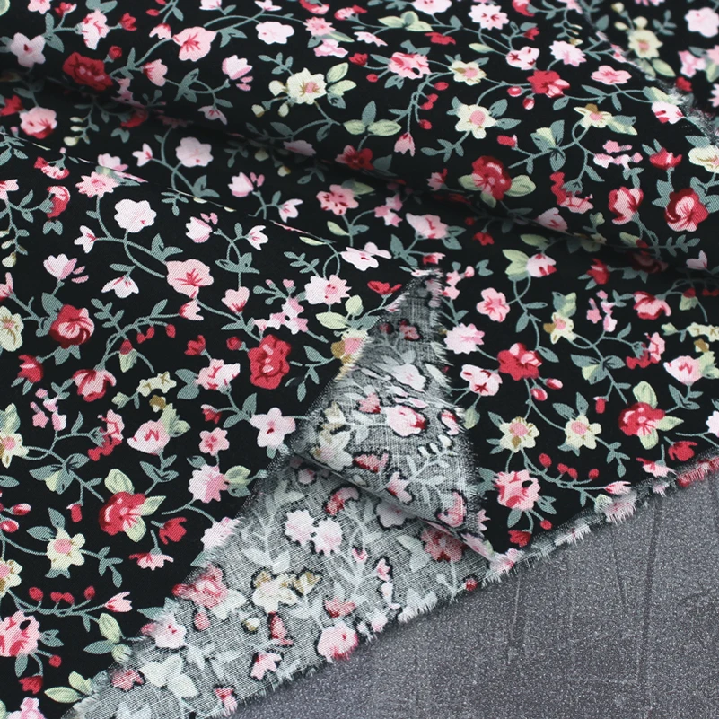 Cotton Poplin Fabric Floral Pattern Breathable Soft for Sewing Clothes Dresses by Half Meter