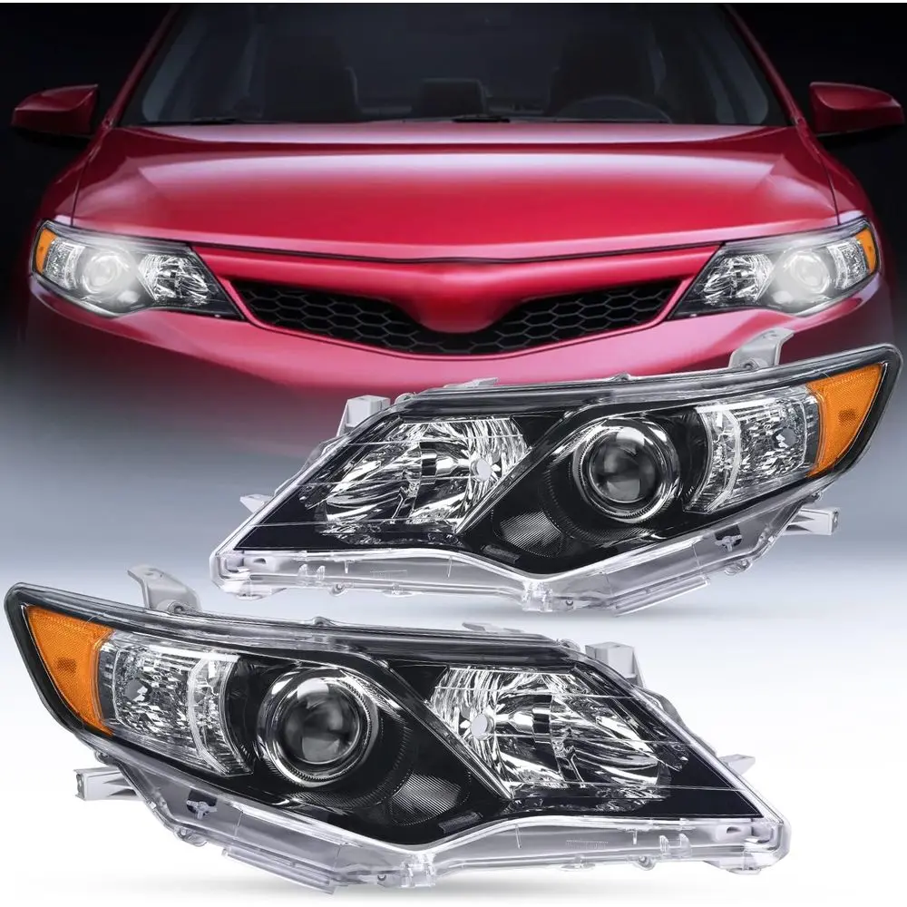 Conjunto de luces de repuesto para Toyota Camry 2012-2014 (modelos L/LE/XLE/Hybrid LE XLE) con carcasa negra y reflector ámbar, lado del conductor y del pasajero