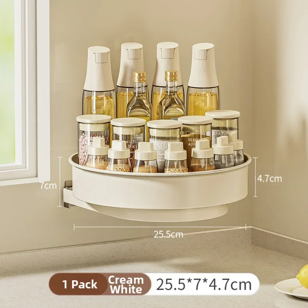 rotating kitchen seasoning shelf with rimmed design made of stainless steel for safe storage and easy reach of salt jars