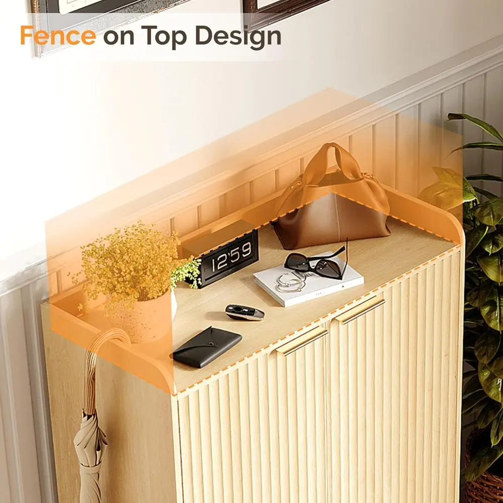 خزانة أحذية من خشب البلوط مكونة من 6 طبقات مع أرفف قابلة للتعديل - مساحة تخزين كبيرة للمدخل، وطول 44.5 سم #3