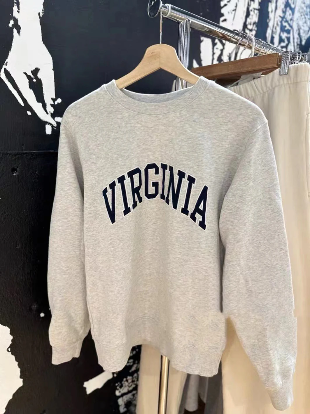 Vintage Letter Embroidery Gray Sweatshirt Woman Long Sleeve Round Neck Cotton Pullovers Female Casual Chic Sweatshirts Y2k Tops