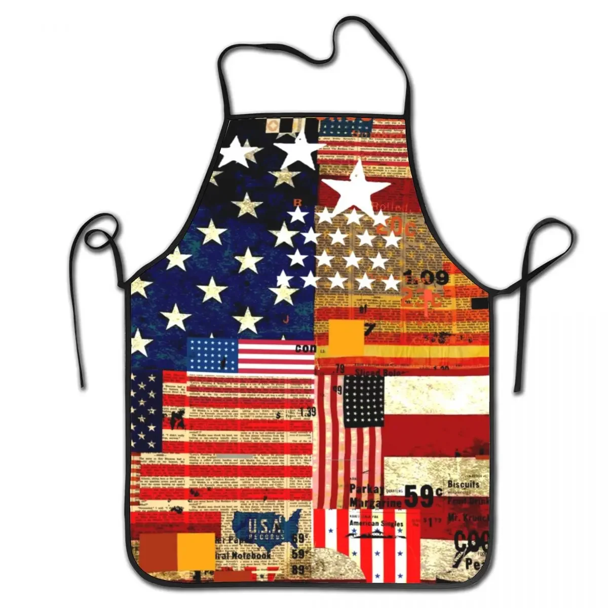 Funny Collage Of American Flags Bib Aprons Women Men Unisex Kitchen Chef Patriotic Tablier Cuisine for Cooking Baking Painting