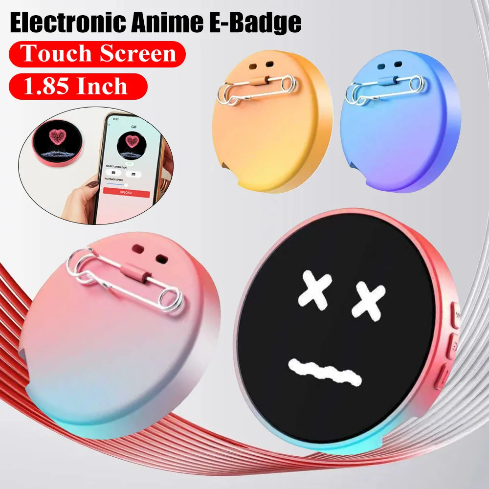 

Электронный аниме-значок 1,85 дюйма с сенсорным экраном, градиентный дизайн, подключение по Bluetooth, периферийное устройство для сумок и рюкзаков