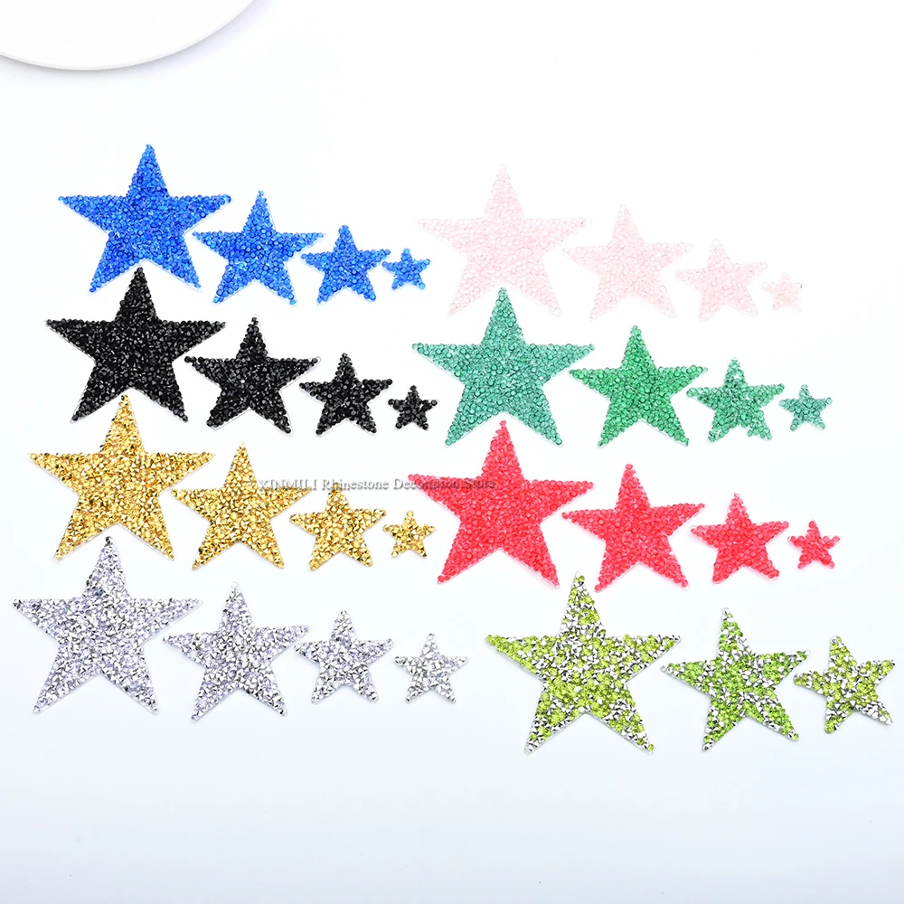 

2-8cm Star Shape Resin Rhinestone Motif Iron on Patches for Clothing Pocket Collar Shoes Bags DIY Decoration Accessories