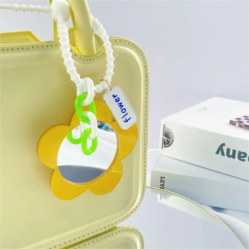Tulip Flower Flower Small Mirror Cartoon Keychain Acrylic Small Mirror Portable Flower Mirror Keyring Mini Makeup Mirror