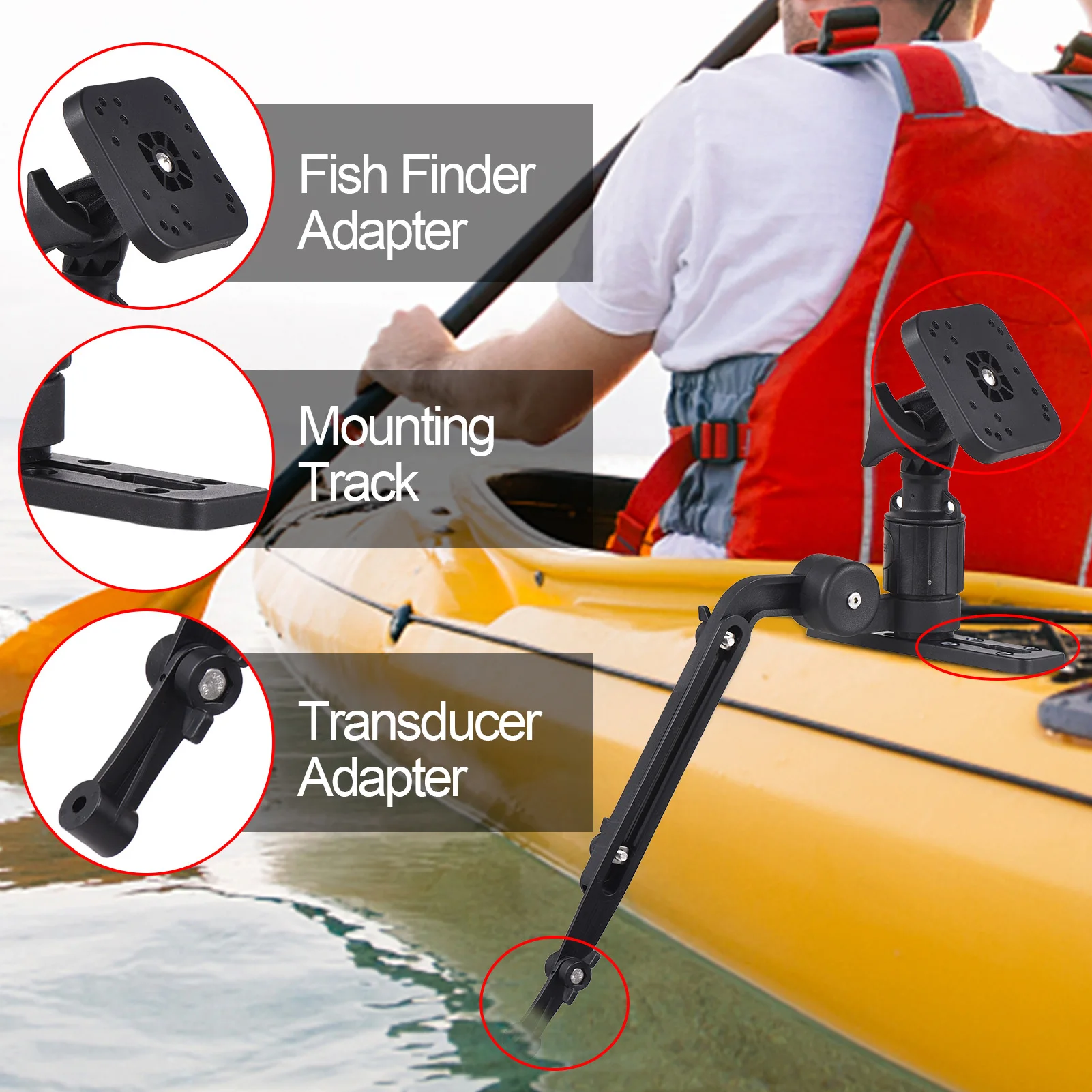 Kayak Fish Finder Mounting Plate Kayak Boat Transducer Mounting Arm with Adjustable Fishing Pole Holder