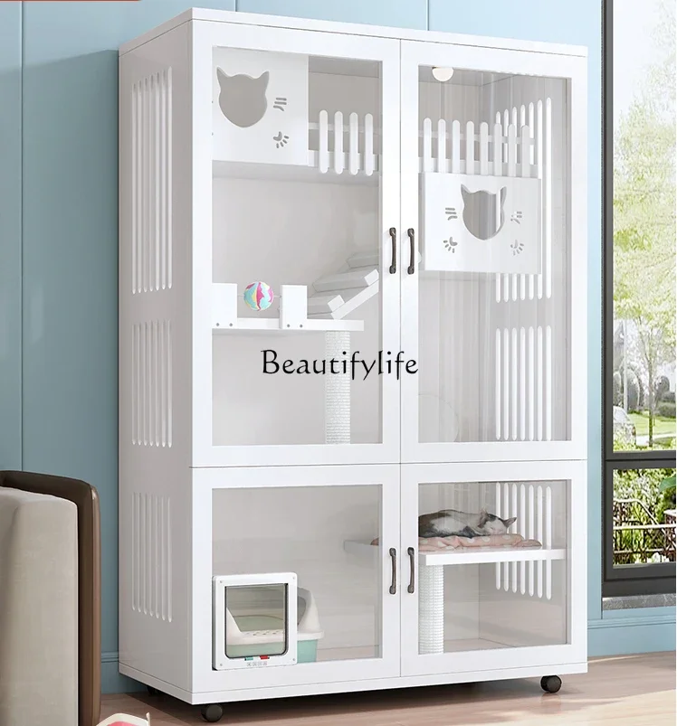 

1*Solid Wood Cat Cage Home Indoor Super Large Free Space Double-Layer Three-Layer Cat Villa